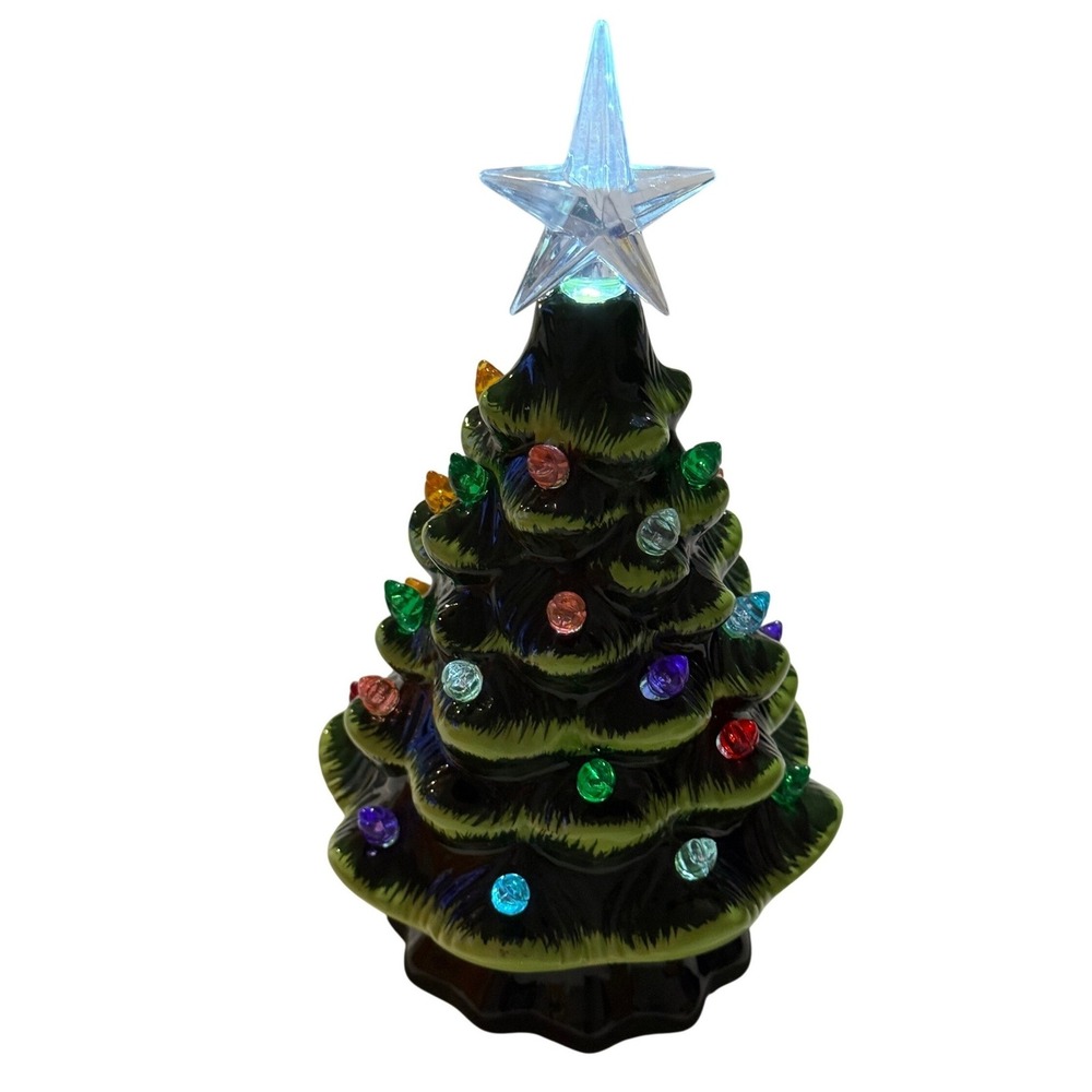 Vintage Style Mini Ceramic Christmas Tree with Multi-Color Lights Star Topper